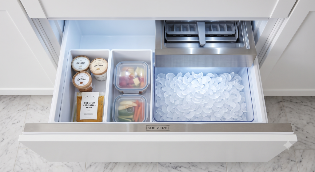 Sub-Zero built-in ice maker drawer with ice