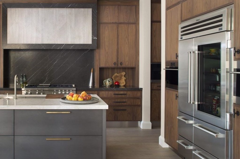 Sub-Zero built-in stainless steel refrigerator with glass door