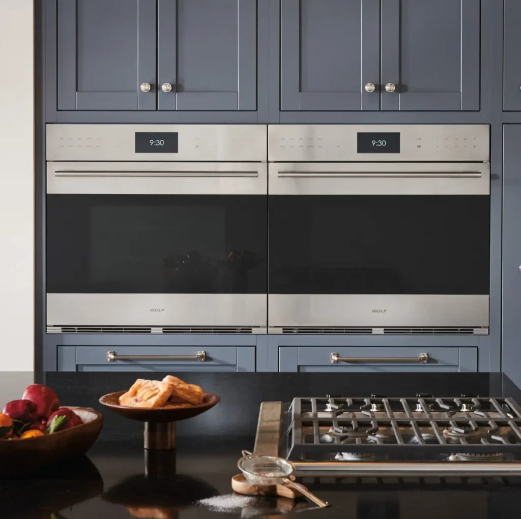 Wolf built-in double wall ovens with gas cooktop