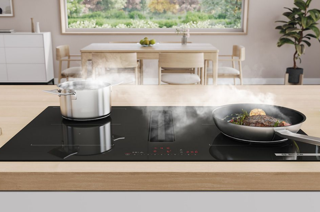 Bosch induction cooktop with built-in downdraft ventilation