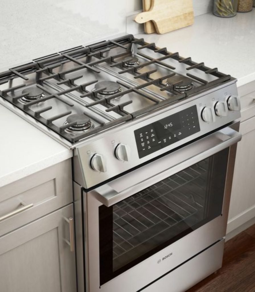 Bosch stainless steel slide-in gas range