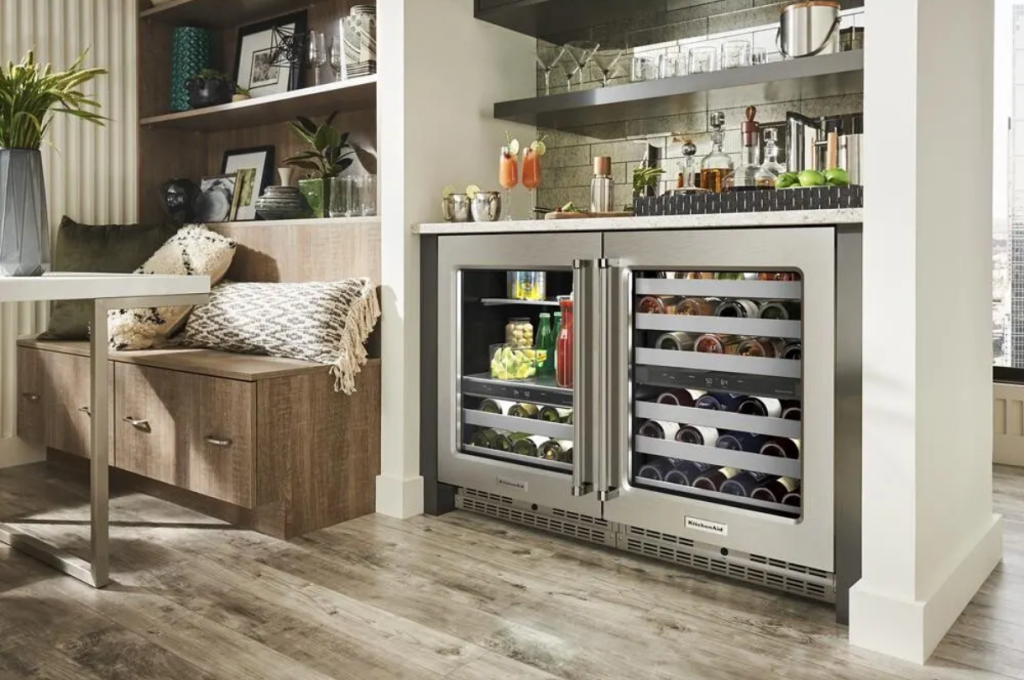 KitchenAid built-in beverage cooler with glass doors