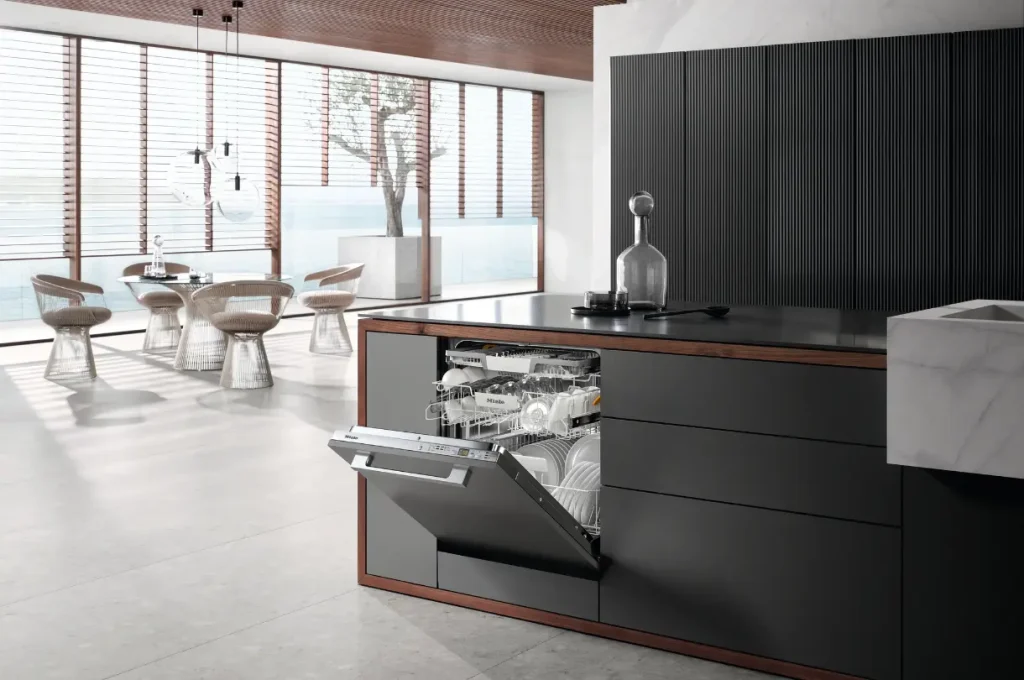 Miele integrated dishwasher in a modern kitchen island
